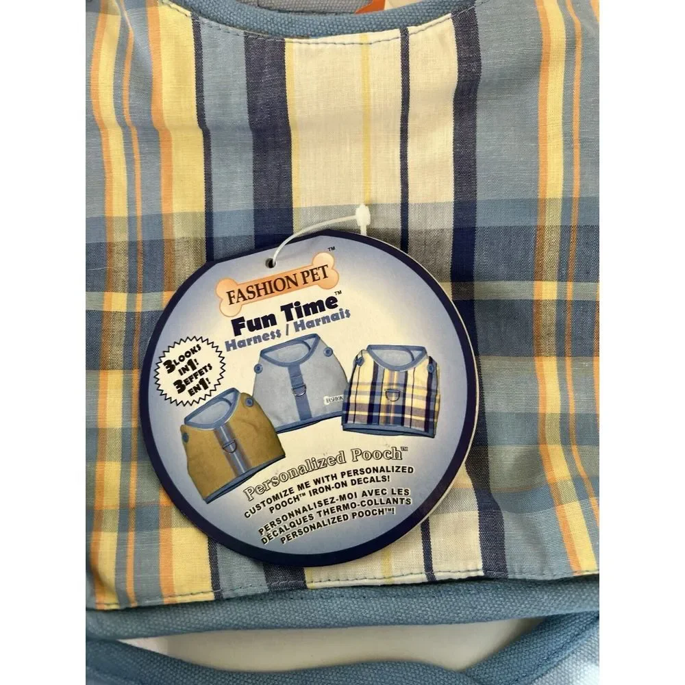 Fashion pet Fun time Blue Plaid fashion accessory harness interchangeable Medium